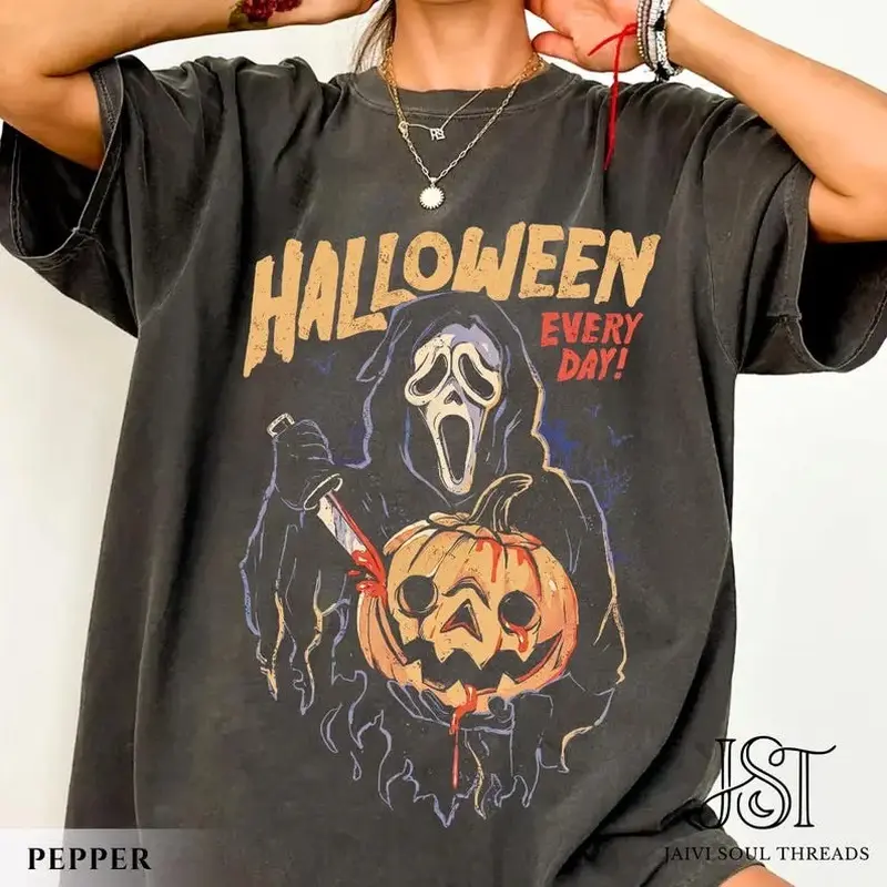 Comfort Colors Vintage Slasher Halloween Shirt, Retro Horror Graphic Tee, Pumpkin Spooky Season T-Shirt, Halloween Everyday Aesthetic, Horror Fan Apparel