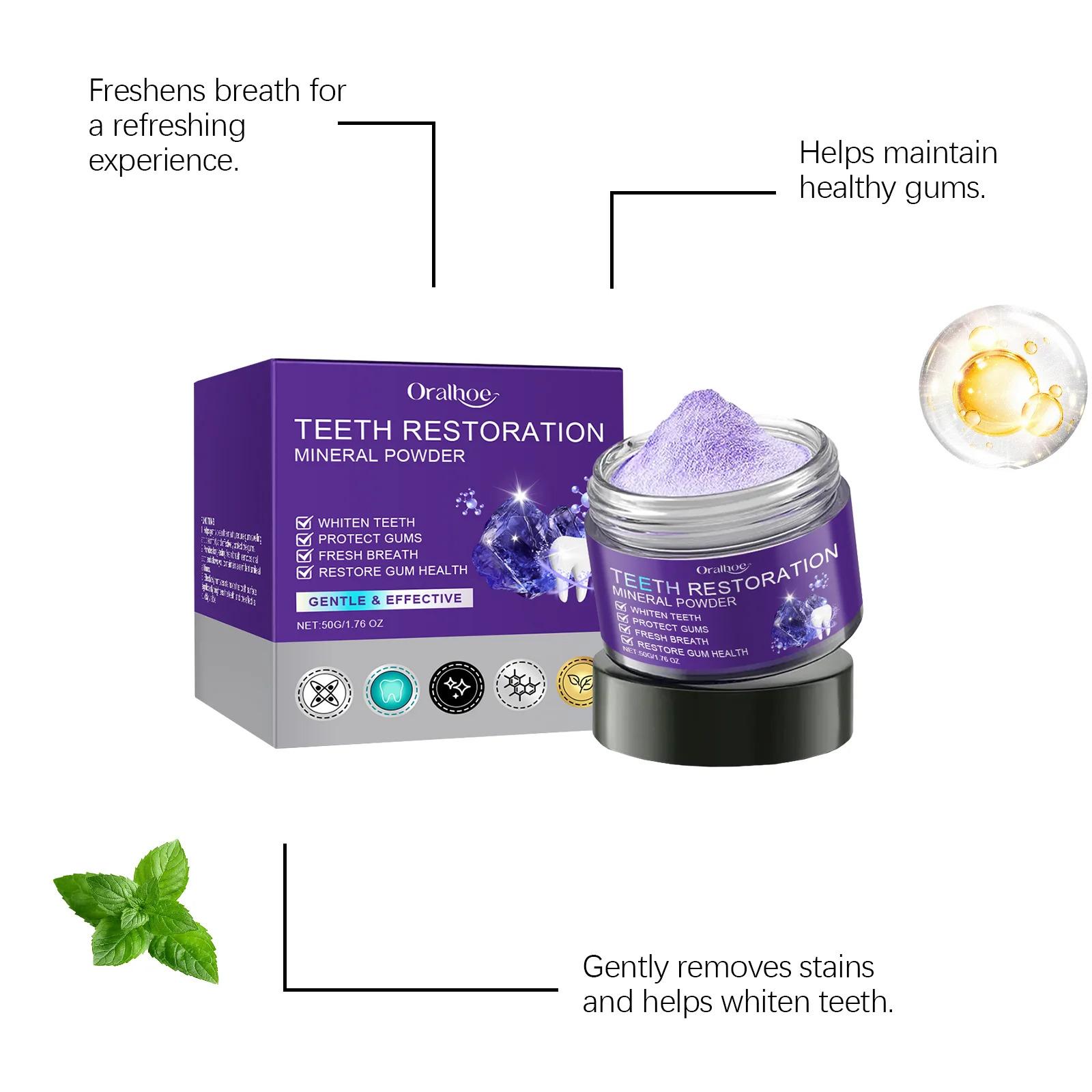 Gentle Purple Teeth Whitening Powder - Teeth Stain Cleaner for Sensitive Gums, Daily Oral Care, Brightening, Anti-Decay, Bad Breath Removal, Gum Strengthening, Non-Irritating Bleaching Alternative, Restore Radiant Dental Clean