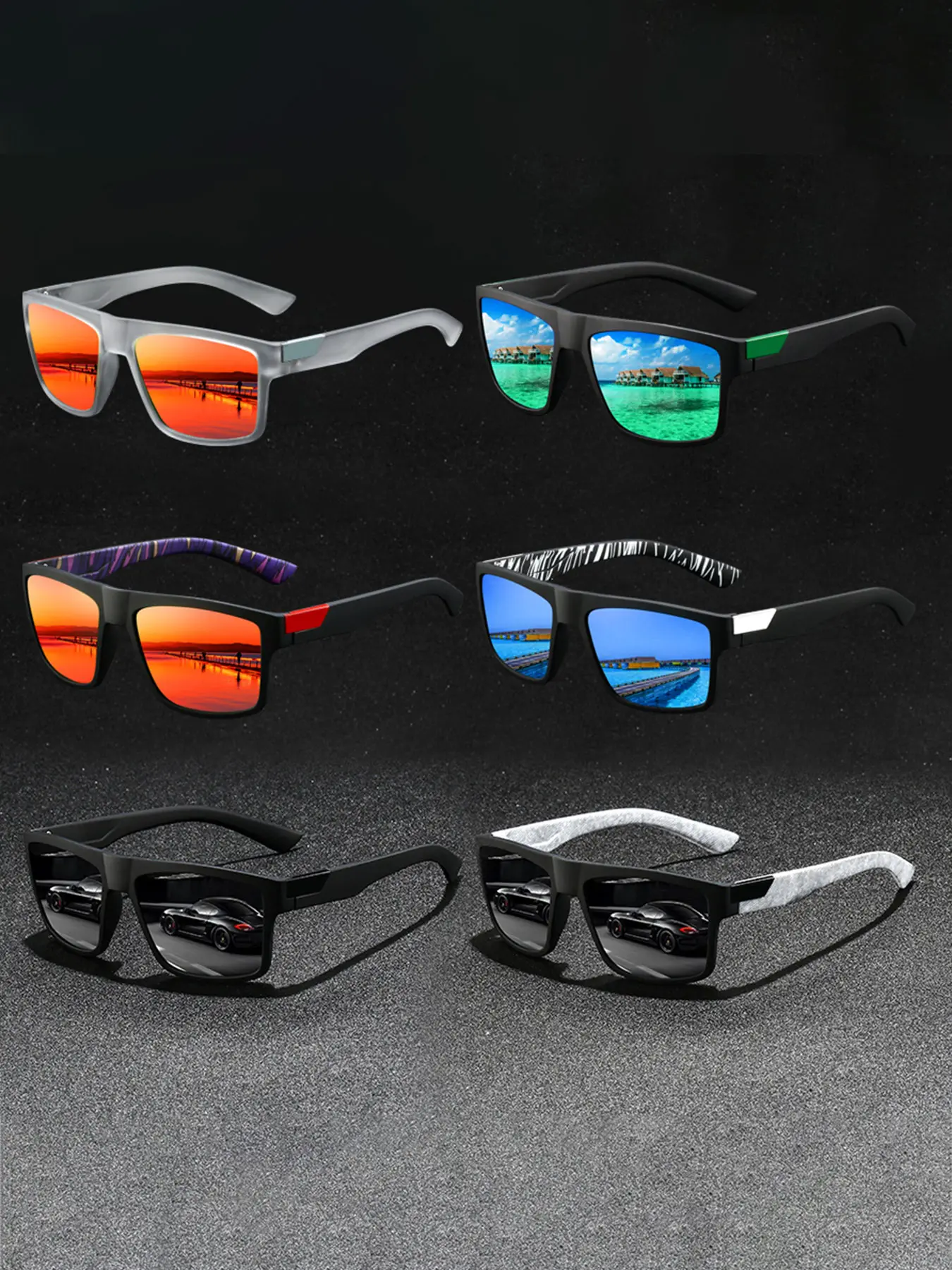 6 pairs of the latest fashionable retro striped square glasses, suitable for both men and women, with classic splicing frames and anti slip rubber nose pads to improve wearing comfort, suitable for daily casual wear of fashionable sunglasses.