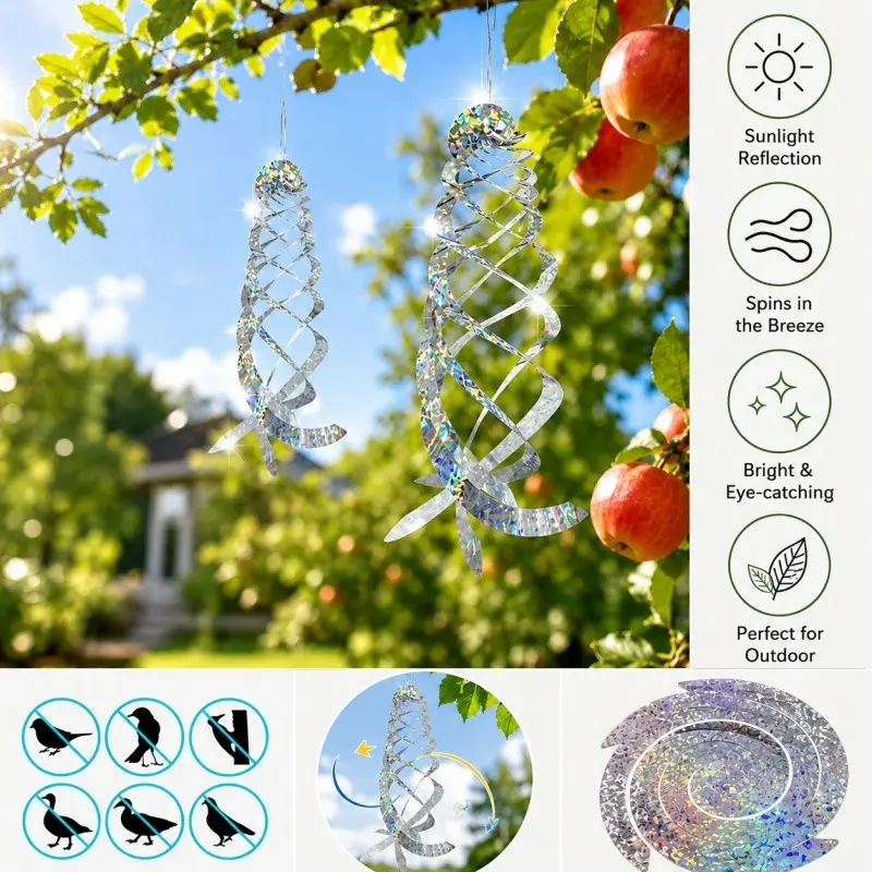 Laser Reflective Spiral Bird Deterrent Wind Spinner, Orchard Balcony Bird Prevention Ribbon, Hanging Bird Control Tool