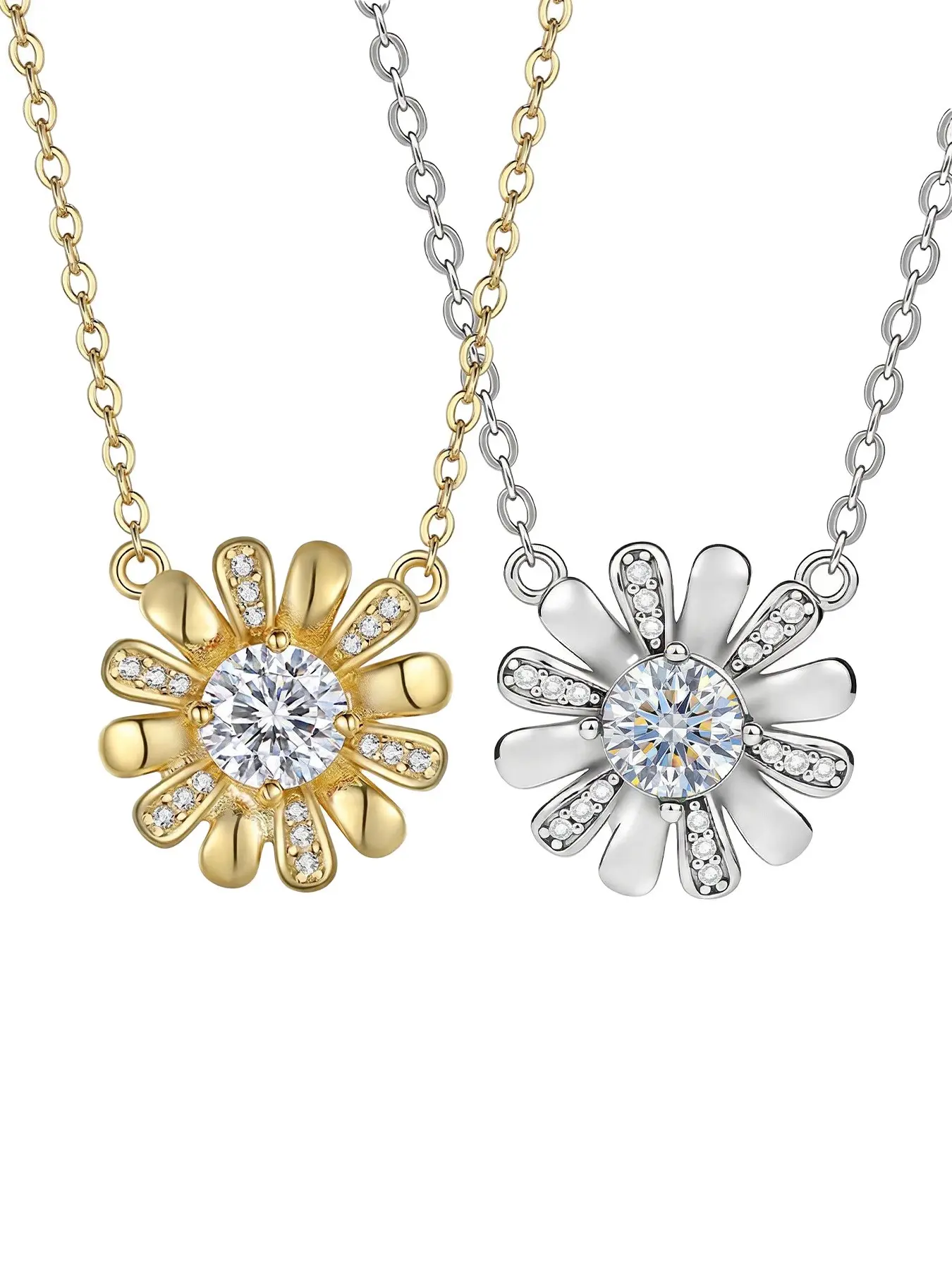 S925 Silver Daisy Moissanite Necklace for Women, Luxury Flower Collar Chain, Perfect Gift for Her