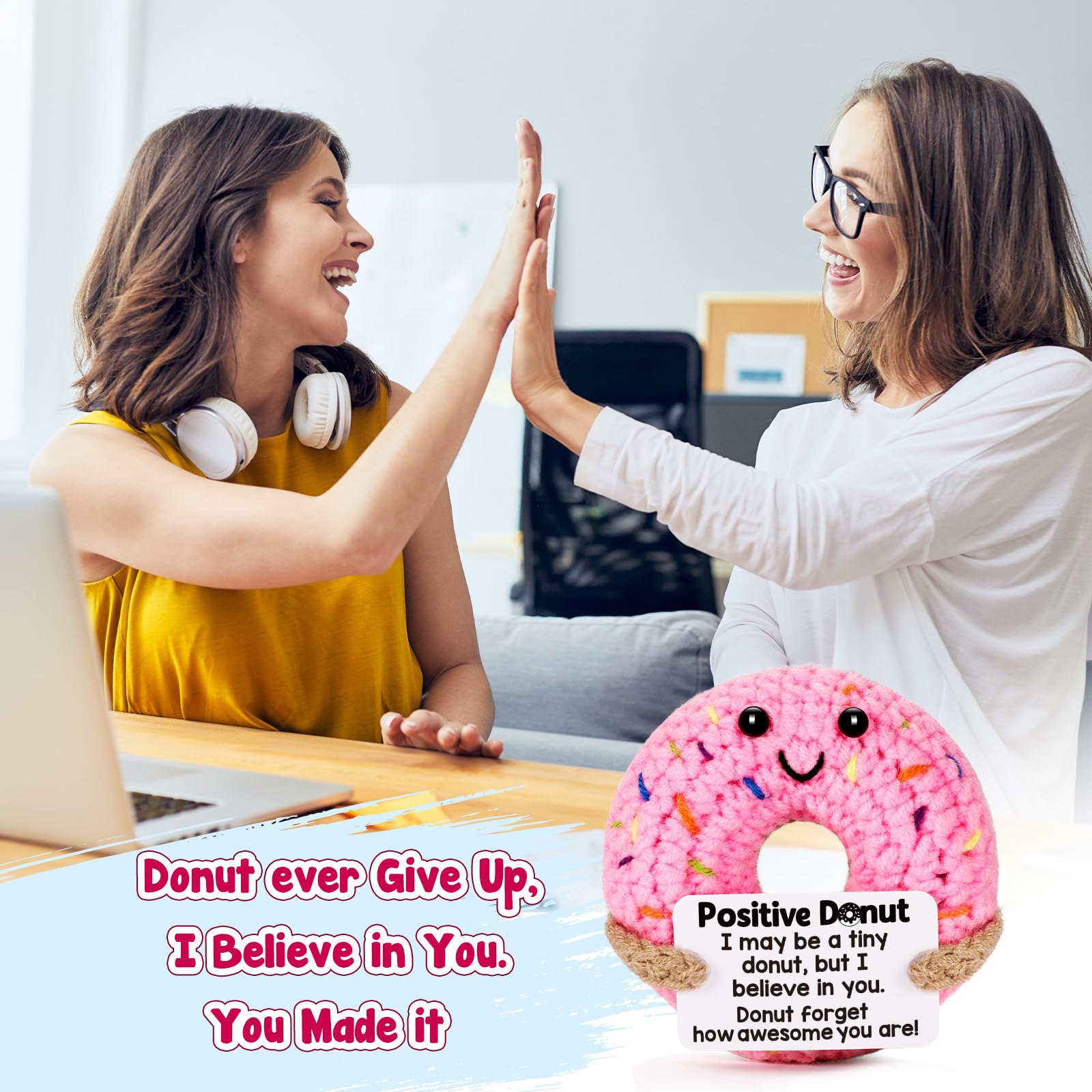 Adorable Hand Knitted Donut Plushie, Ultra Soft Skin Friendly Stuffed Toy, Portable Pocket Buddy Anxiety Relief, Cute Keyring Bag Accessories Car Ornament, Ideal Holiday Graduation Mothers Day Gift, One Of A Kind Handmade Collectible Plush For All Ages