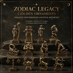12 Piece Vintage Zodiac Ornaments, Antique, Cultural Theme Decor, Relief Texture, God Plaque Base, Ideal for Collectors