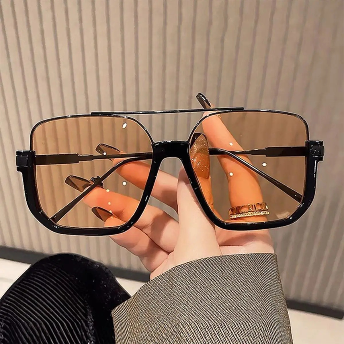 Unisex Fashionable All-match Tinted Lens Aviator Sunglasses, Vintage Trendy Sunglasses, Trendy Casual Sunglasses, Summer Sunglasses, Fashionable Sunglasses for Outdoor Activities, Sleek Rectangular Sunglasses, Rectangle Sunglasses