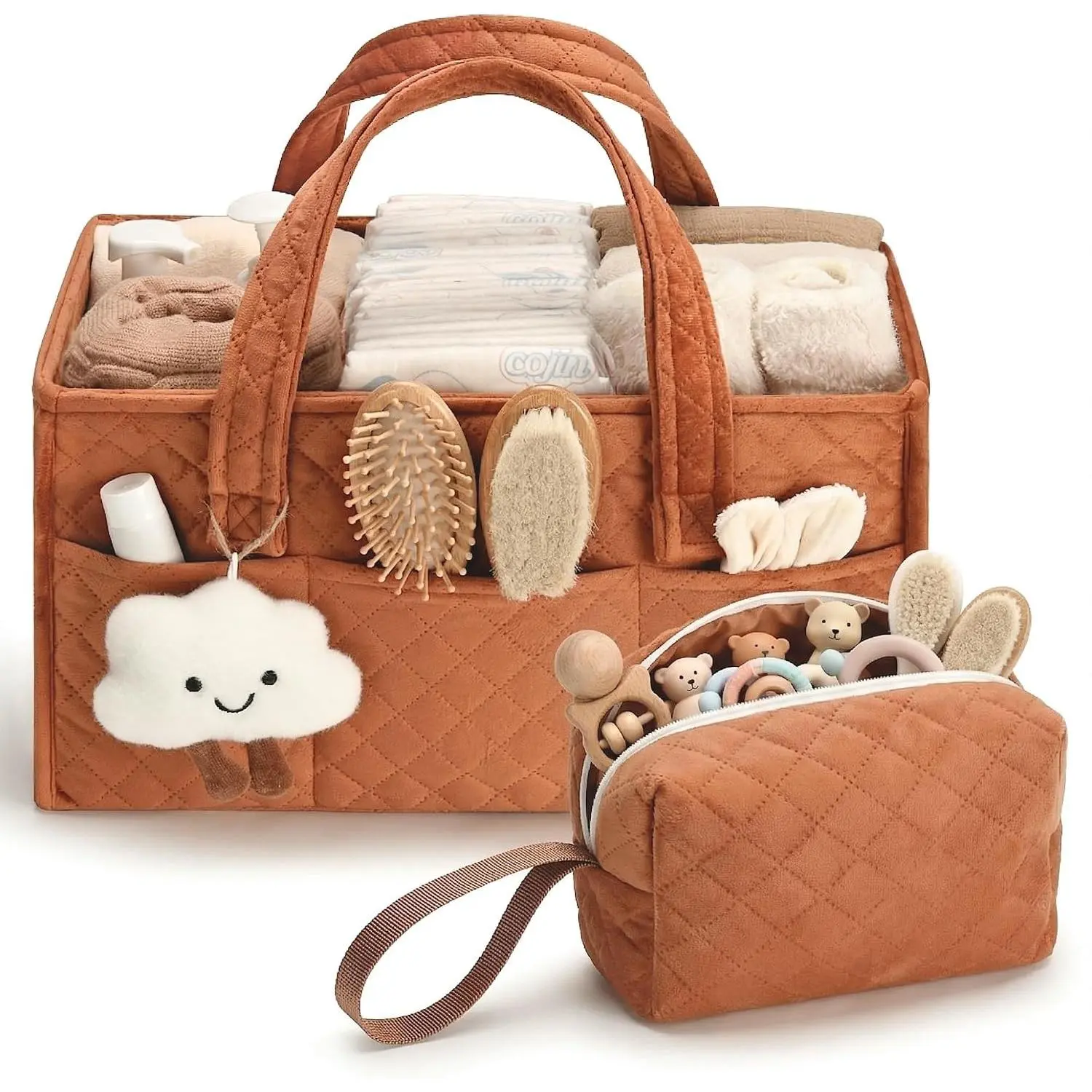 Baby Diaper Caddy Organizer, Baby Basket Shower Gift, Portable Changing Table Basket, Postpartum Caddy & Tote Bag Pouch, Newborn Boy & Girl Nursery Essentials Registry, Car Diaper Organizer