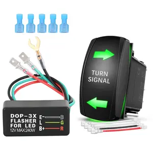 Nilight Turn Signal Switch with Flasher Relay Kit, 4PIN ON-Off-ON Rocker Switch with Green LED Laser Etched SPDT, 12V 20A/24V 10A, 1x Jumper Wires Set for ATV, Motorcycle, Golf Cart, SUV