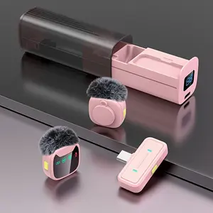 Pink&Black LED Display Wireless Lavalier Microphone High Quality Ultra-long Battery Life Chargeable Plug&play Charging Noise Reduction Mic for Interview Podcast Vlog Video Recording