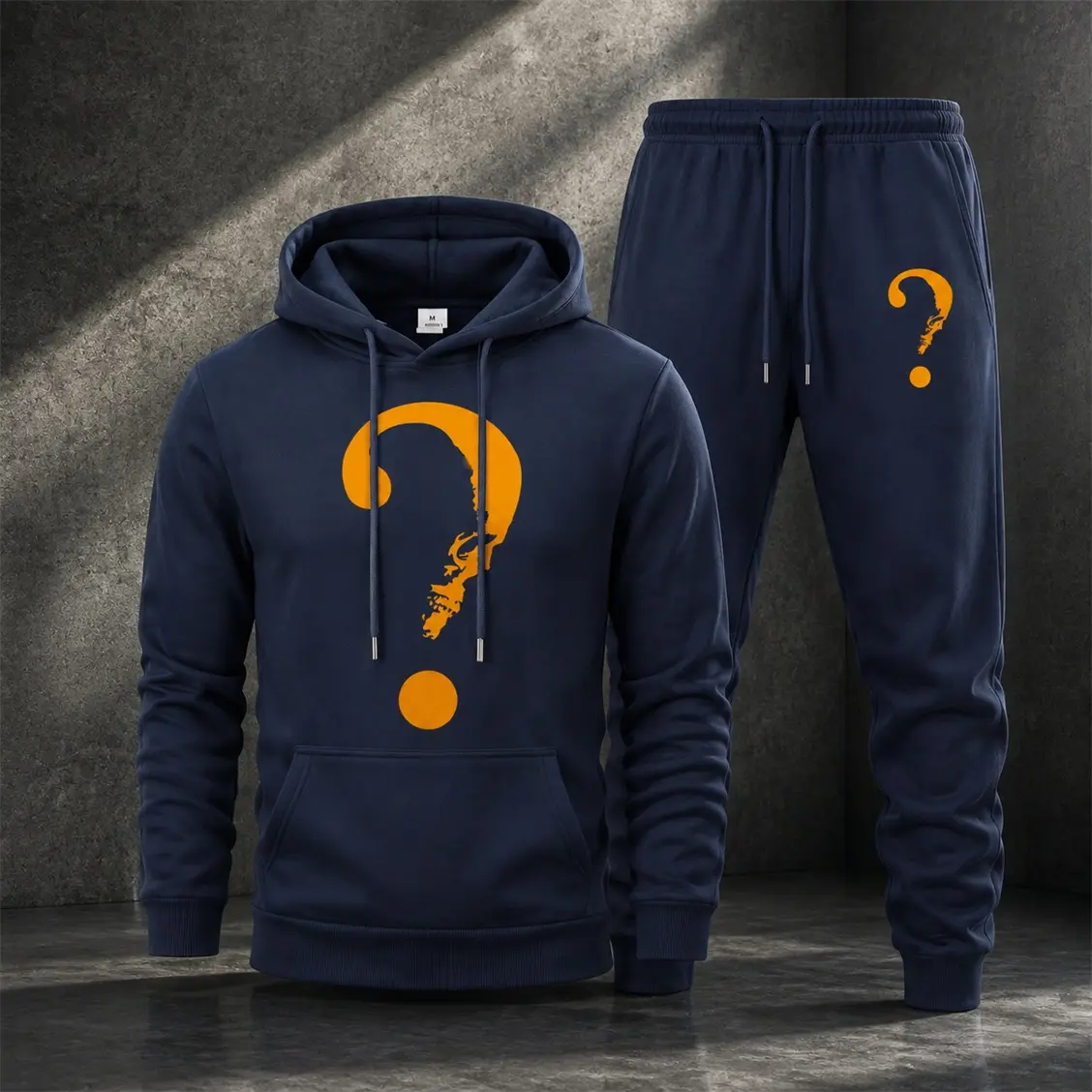 Men’s Hoodie and Sweatpants Set, Graphic Question Mark Print Pullover Hoodie Matching Jogger Pants Outfit, Casual Streetwear Tracksuit for Men, Comfortable 2 Piece Sweat Suit for Fall Winter, Daily Wear, Travel and Outdoor Activities
