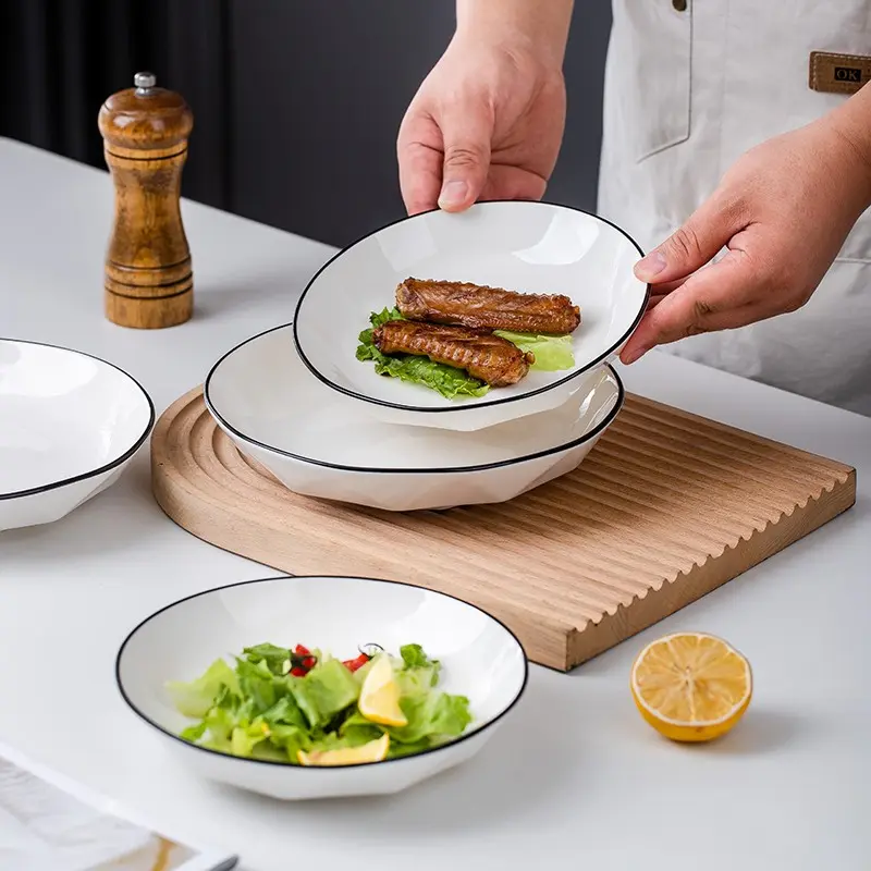 4 Piece Ceramic Plate Set, Dinner Plates, Pasta Dishes, Sushi Bowls, Home Use, Elegant Tableware, Perfect for Everyday Dining