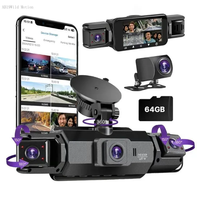 Dash Cam Front and Rear, Full HD Dual Dash Camera for Cars Built-in WiFi, 64GB Card, Car Camera with 4" IPS Screen, Clear Night Vision, HDR, App Control, 24H Parking MonitorAB19Wild Motion
