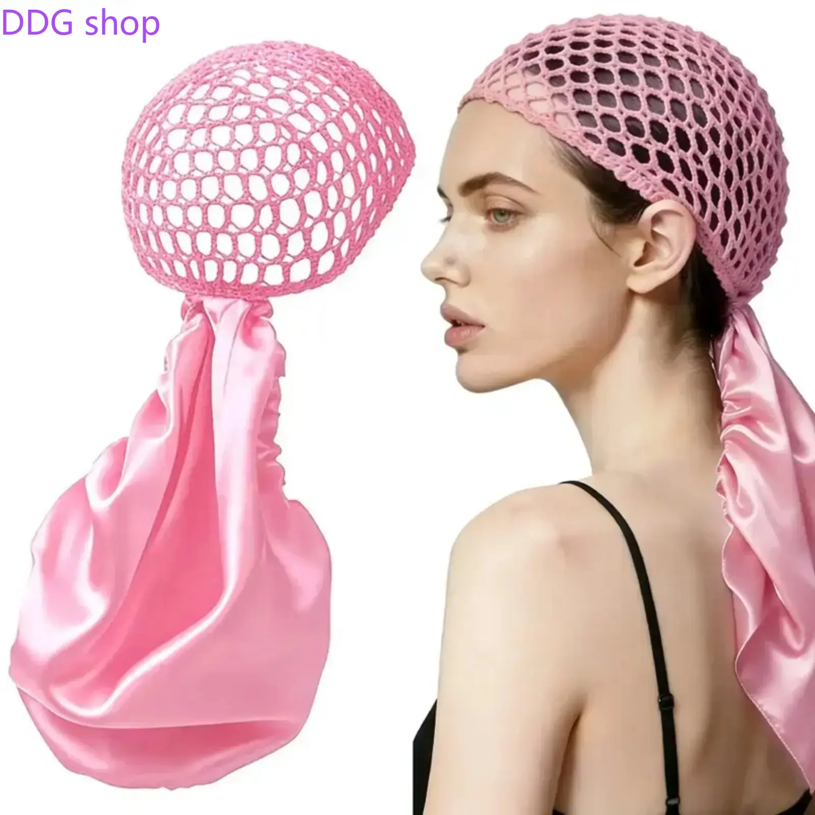 Non-Detachable Reversible Satin Hair Wrap With Mesh Net, Adjustable Soft Band Hair Accessory, Heat Friendly Handmade Design, Ideal Protective Hair Cover for Silk Press Curly Braided Hairstyle Daily Hair Care Use
