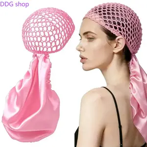 Non-Detachable Reversible Satin Hair Wrap With Mesh Net, Adjustable Soft Band Hair Accessory, Heat Friendly Handmade Design, Ideal Protective Hair Cover for Silk Press Curly Braided Hairstyle Daily Hair Care Use
