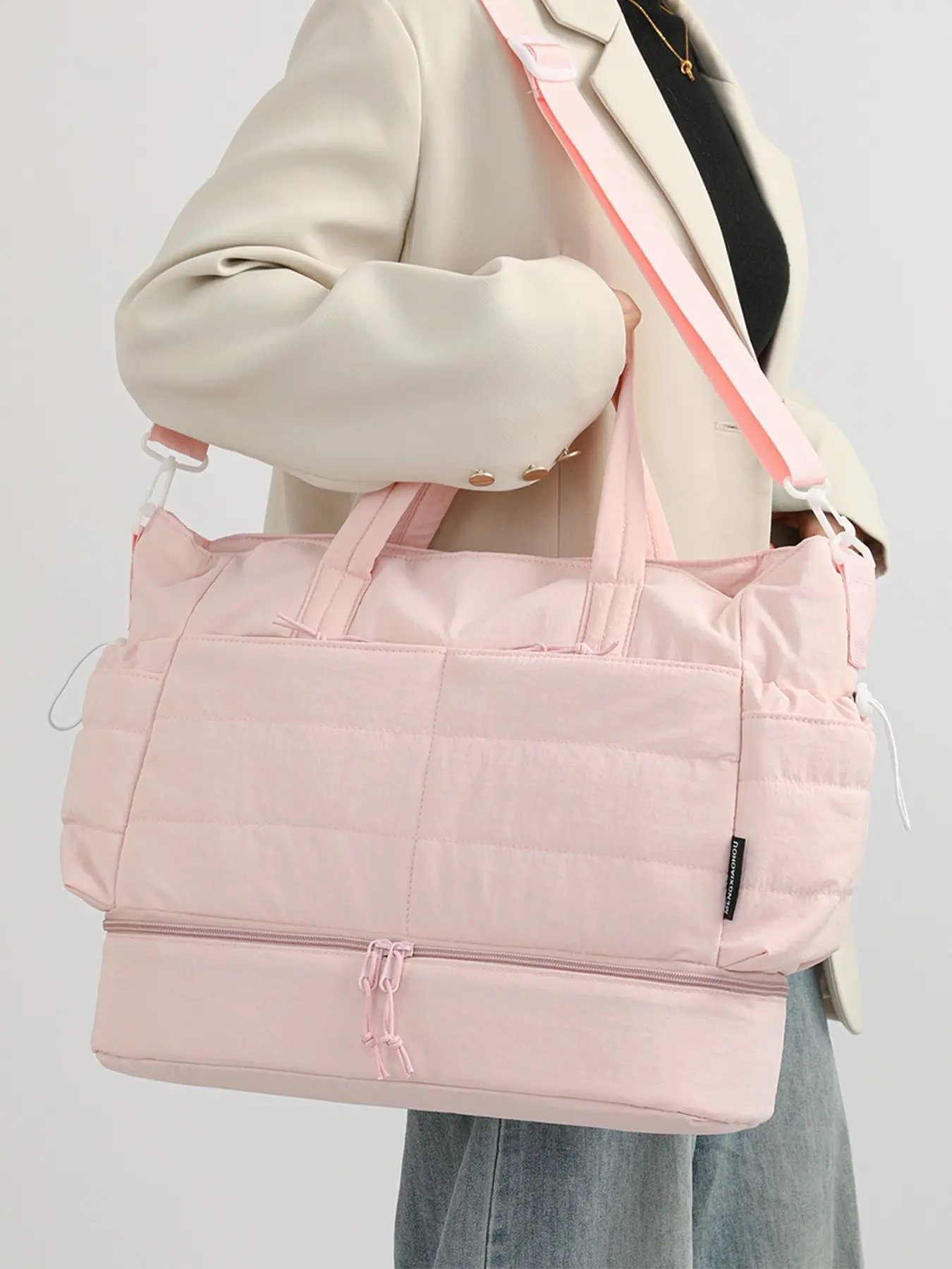 1 Pack Quilted Expandable Travel Tote Bag, Detachable Strap Weekender Handbag For Ladies, Casual Handbags, Suitable For Short‑term Business Trips, Gym Workouts, Weekend Getaways And Vacation Gatherings