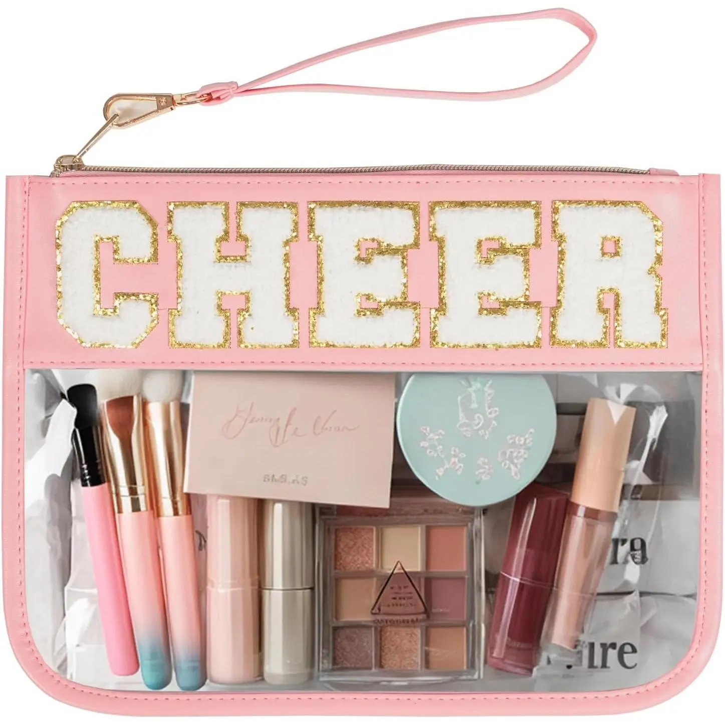 Chenille Letter Bags Clear Snack Bag Travel Makeup Bag Chenille Letter Patch -  Nylon Clear  Bag/Tote Bag/Makeup Travel Bag/for Women Girls
