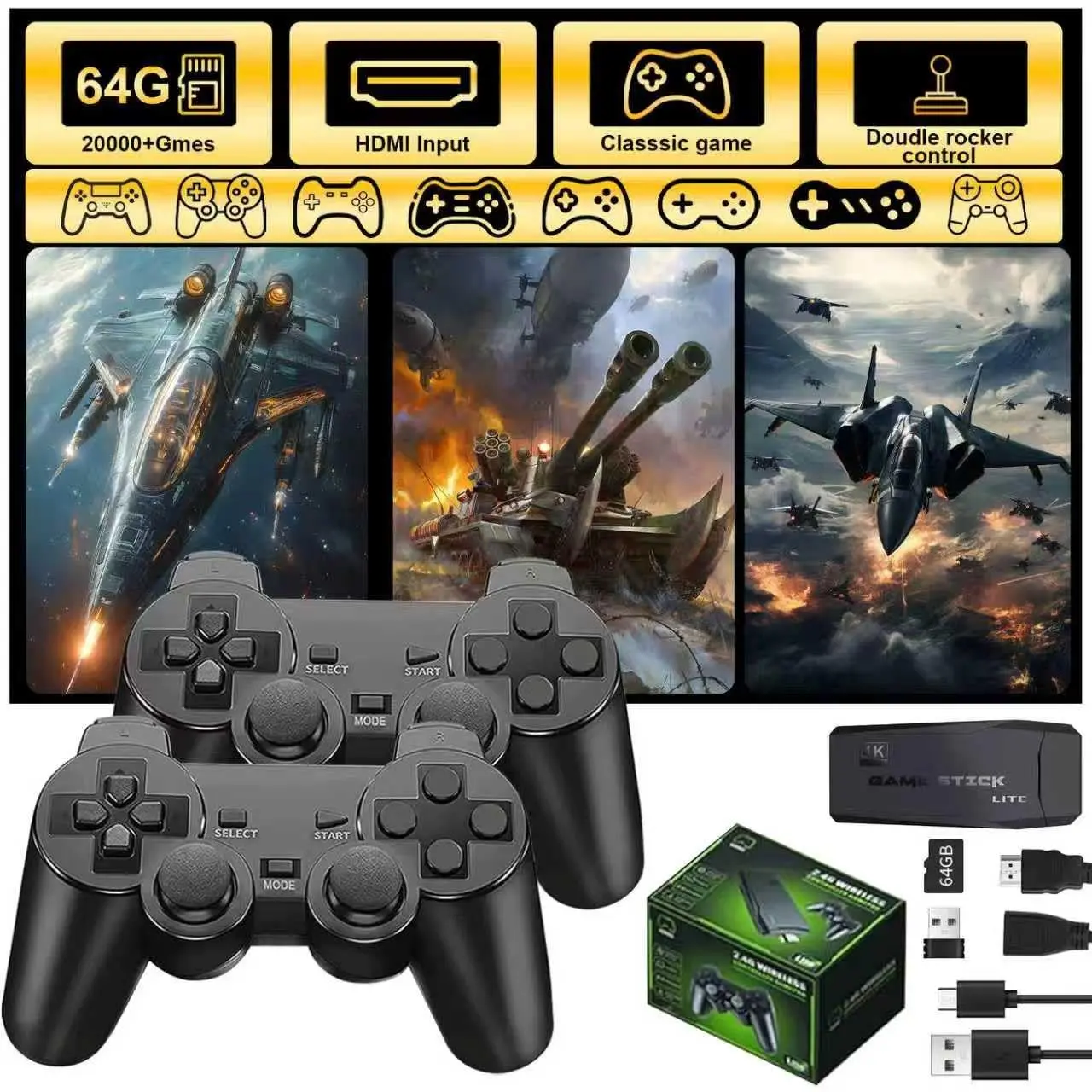 Retro Game Controller, 4K HDMI Output, 40,000+ Games, 23 Emulators, Dual 2.4g Wireless, Plug and Play, Vintage Video Game Handheld, Handheld Gamepad