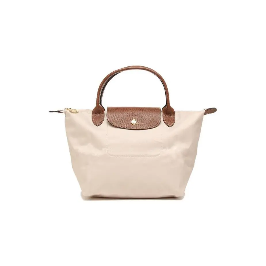 Longchamp Le Pliage 23 Small Handbag for Women – Snap-Zip Closure, Canvas and Leather, Dumpling Style, Paper Color