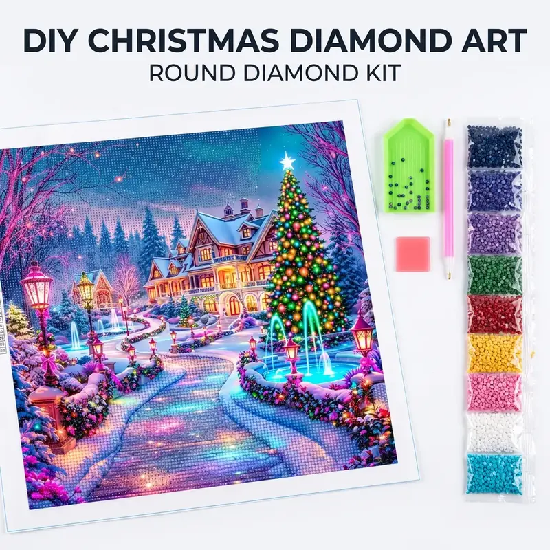 New Arrival Diamond Embroidery House Landscape Mosaic Winter DIY Diamond Painting Street Tree Christmas Gift Needle Crafts Kit DIY Set