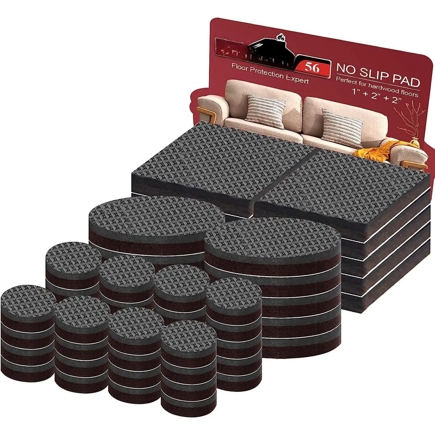 Non Slip Furniture Pads -56 pcs(1+2)” Furniture Grippers, Non Skid Furniture ,Self Adhesive Rubber Furniture , Anti Slide Furniture Hardwood Floor Protector for Keep Couch Stoppers