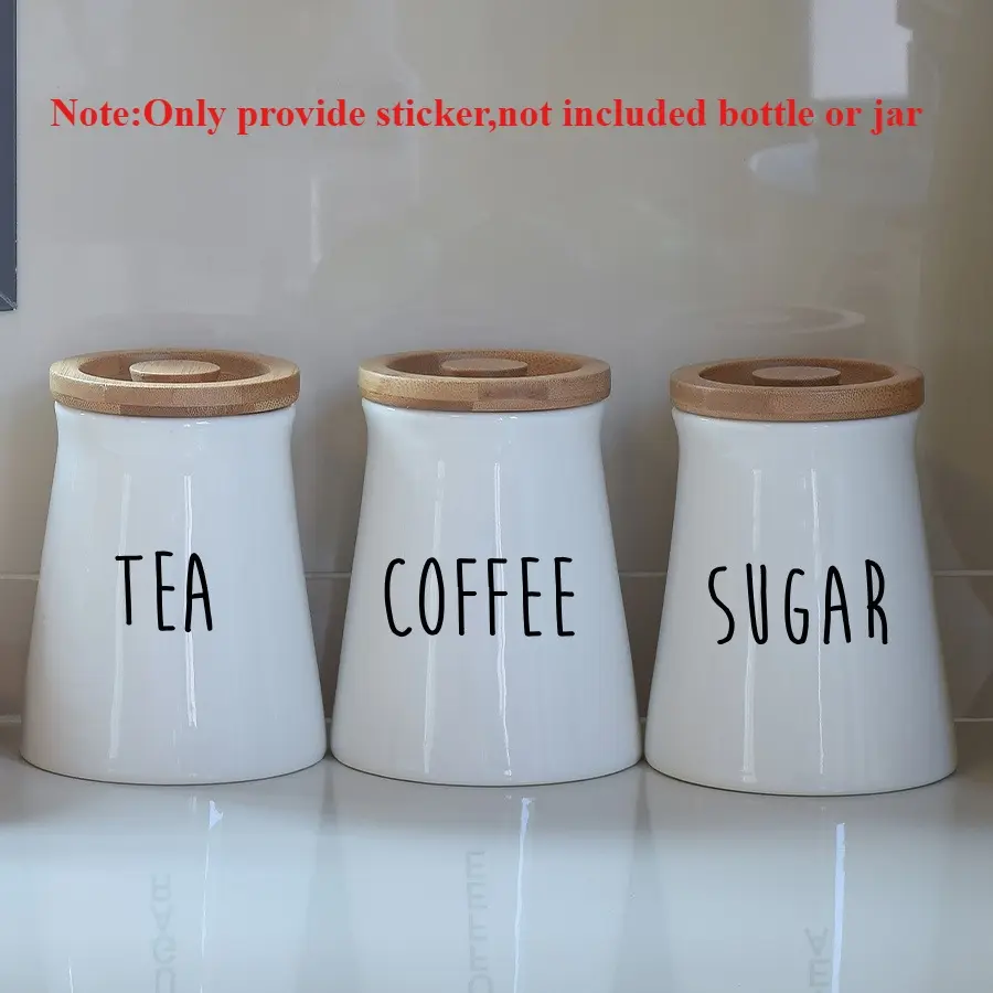 1 pack of sugar, coffee and tea powder labels, cup stickers, Pvc waterproof stickers, vinyl stickers for kitchen jars, waterproof, removable stickers for decorating jars and organising kitchen