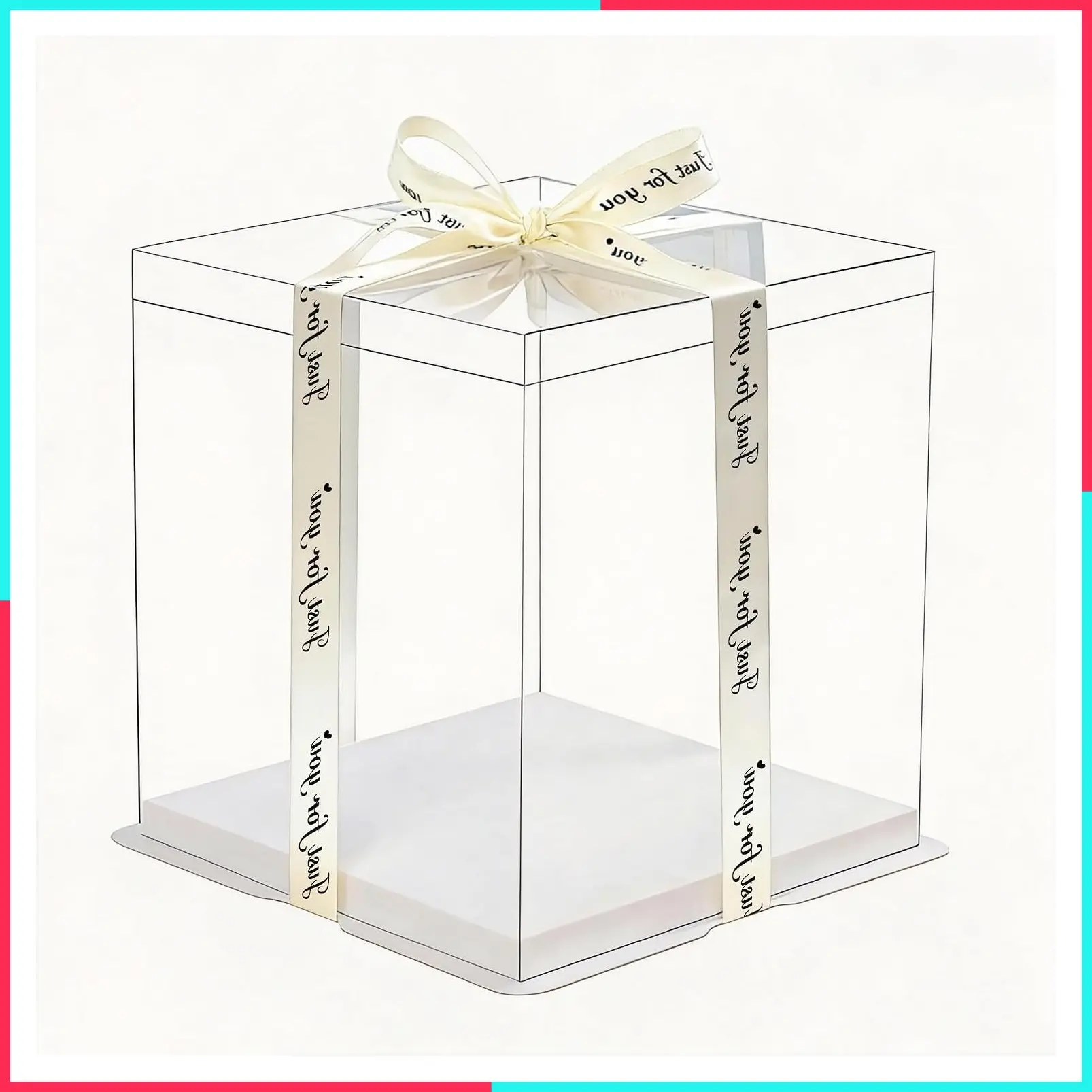 12x12x10 Clear PET Cake Boxes 5 Pack with Food-Grade White Base and Satin Ribbon, Tall Waterproof Cake Carrier for Home Bakers, Multi-Tier Wedding Cake, Dessert & Gift Packaging Box