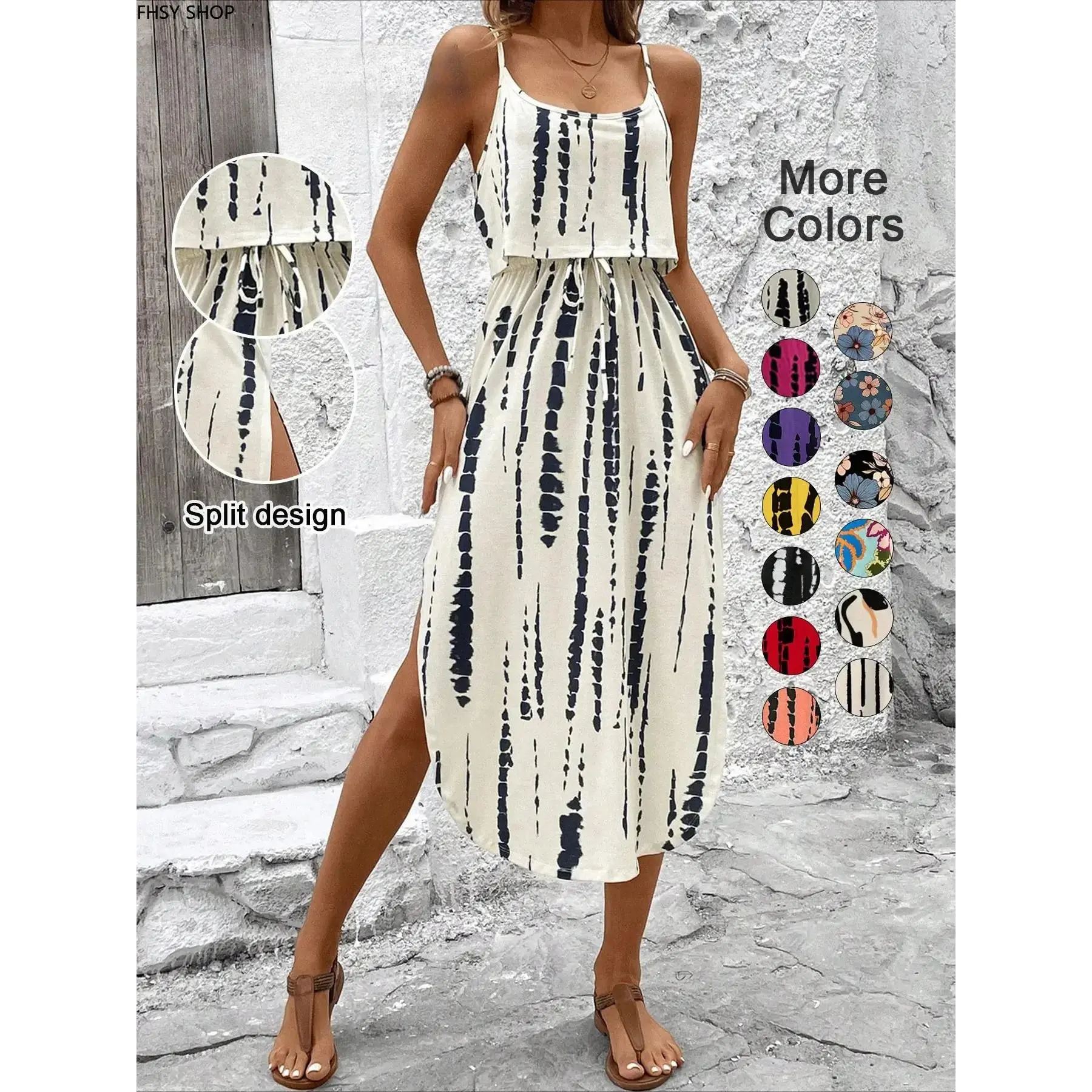 Women's Colorful Maxi Dress, Casual Sleeveless Tie-Dye Floral Print Vacation Resort Wear with a High Thigh Split, Maxi Dress For Women