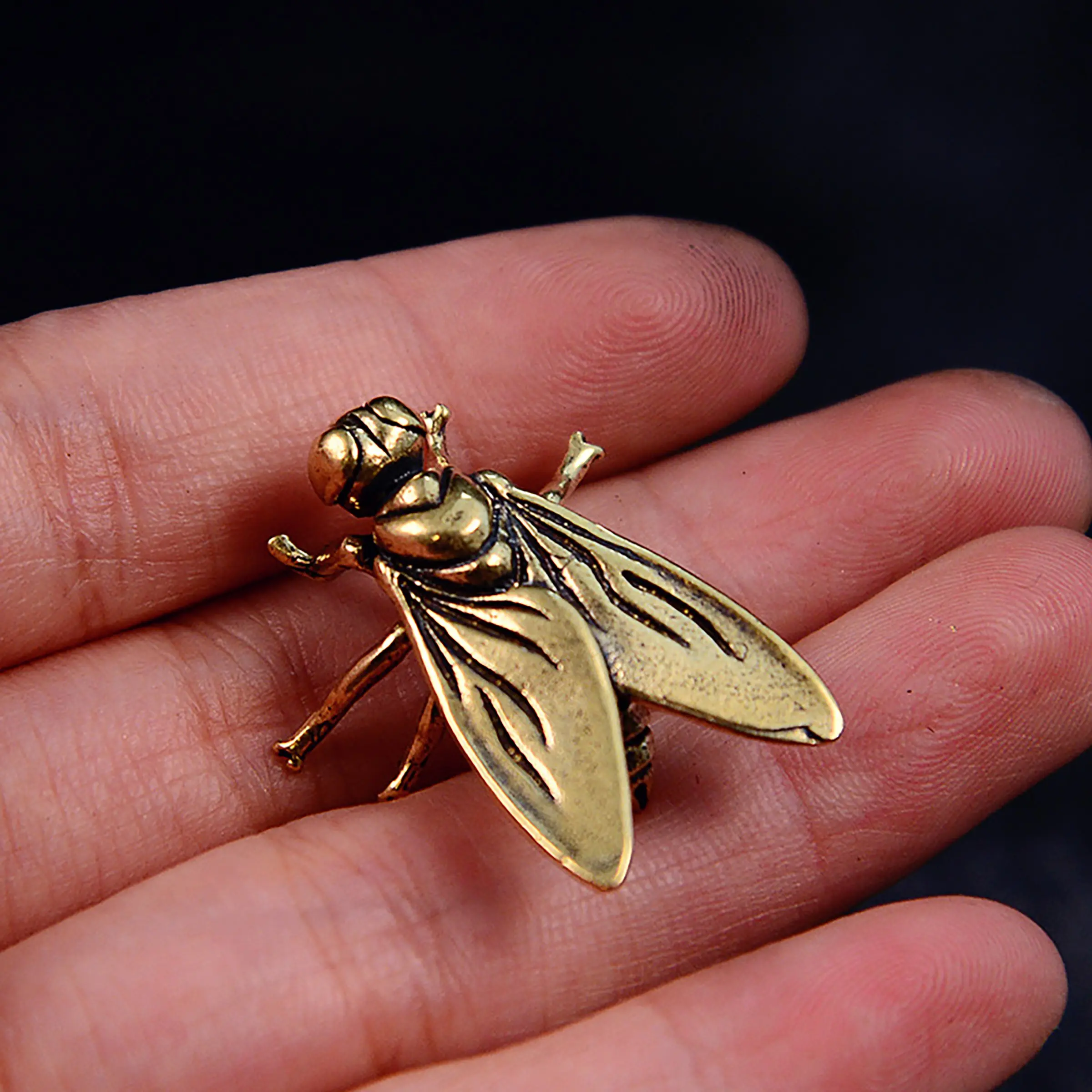 3 Piece Metal Insects Animal Figurine Decorative Figurines Home Office Desktop Decor Mini Brass Fly Insect Ornament Miniature Statue Vintage Craft Decoration