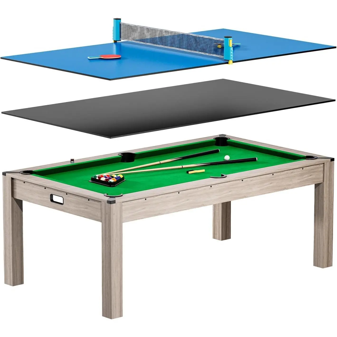 7-Foot 3-in-1 Pool Table with Ping Pong and Dining Table Top, Multifunctional Combo Game Table with Premium Cloth and Accessories, 84-Inch Standard Billiard Table Set for Home Game Room Basement Family Center