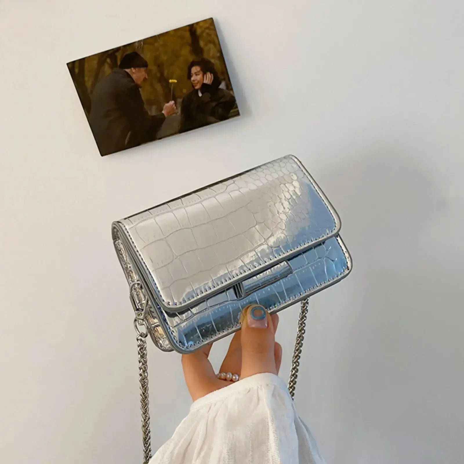 Women's 2026 Summer Silver Square Mini Crossbody Bag, Trendy Metallic Shoulder Purse, Premium Lightweight Small Handbag with Adjustable Strap, Stylish Everyday Bag for Travel, Vacation, Shopping & Date Night