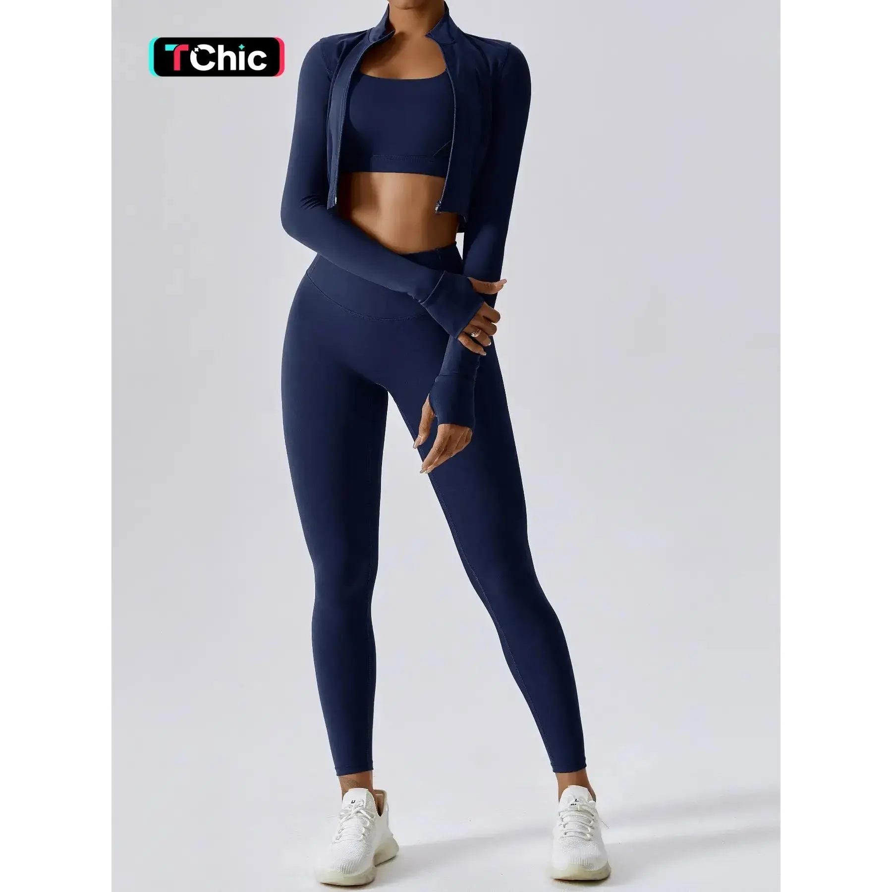 Women's Solid Criss Cross Crop Tank Top & High Waist Leggings & Zip Up Crop Jacket Set, Breathable Comfy Fitness Outfits for Yoga Gym Running, Activewear, Tracksuit Set, Running Workout Suit, Sportswear Set