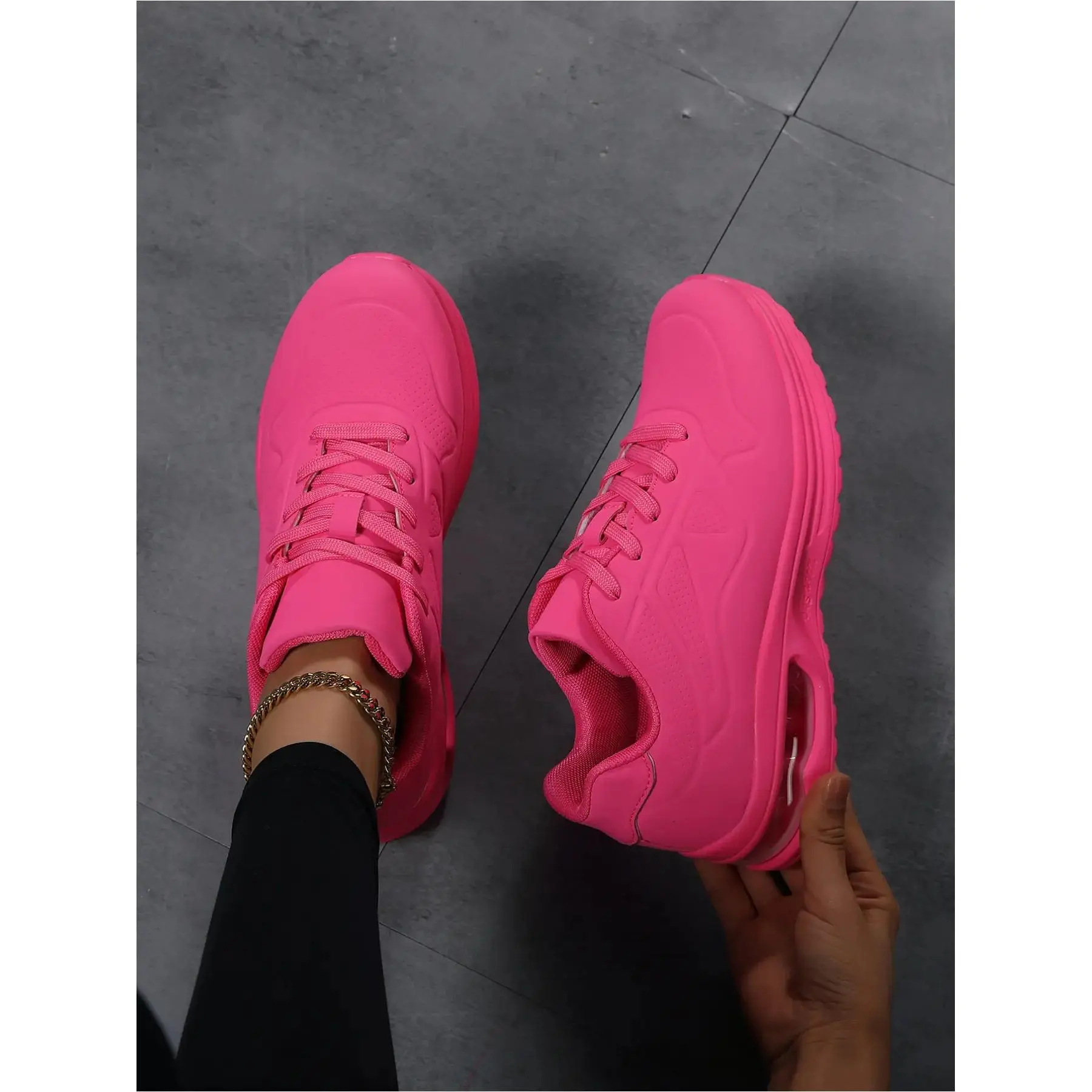 YYW1 Women's Air Cushion Platform Sneakers - Lace-Up Textile PU Running Shoes for Women with Cushioned Heel, Shock Absorb, Sporty Look for Daily Wear