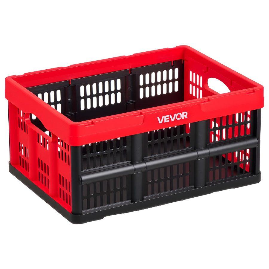 VEVOR Plastic Collapsible Storage Bins, 32L 3 Packs, Stackable Folding Storage Crates with Handles, Holds 26 lbs Per Bin, Foldable Heavy Duty Containers, Space-Saving Baskets, for Home Organizing
