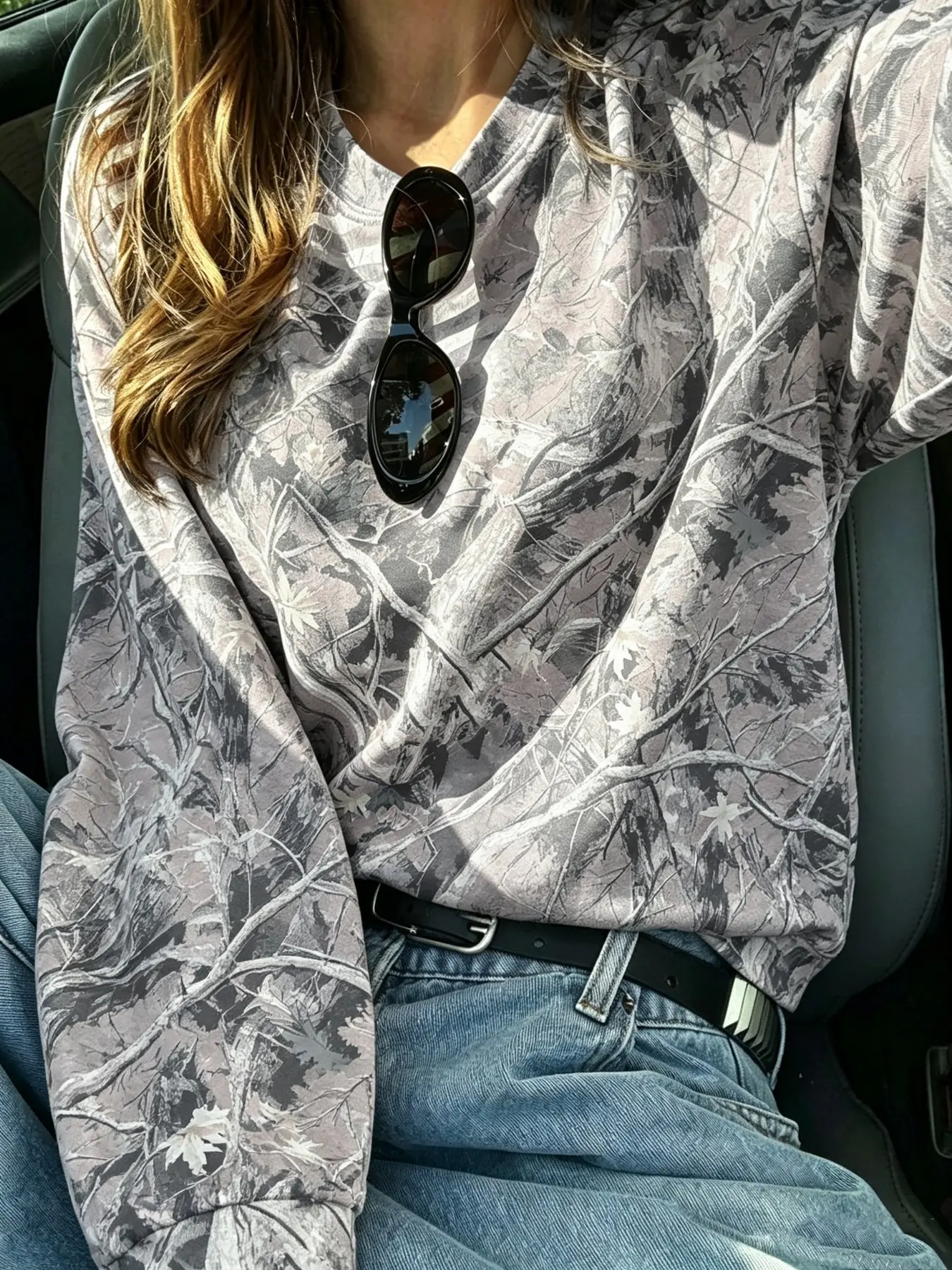 Women's Loose Camo Long Sleeve Sweatshirt, Vintage Forest Style Round Neck Casual Outdoor Streetwear, Fall & Winter Pullover, Camouflage