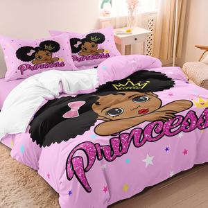 cartoon princess pattern duvet cover set, 3 counts/set including 1 count duvet cover & 2 counts pillowcases without filler, soft comfortable bedding set for bedroom dormitory hotel