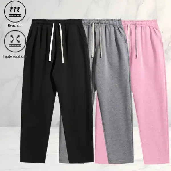 Men’s fashion straight leg casual sweatpants three piece set, minimalist high street style, drawstring elastic waistband design, highly stretchy and breathable for comfort, loose fit that doesn’t restrict movement, suitable for everyday wear and sports ac
