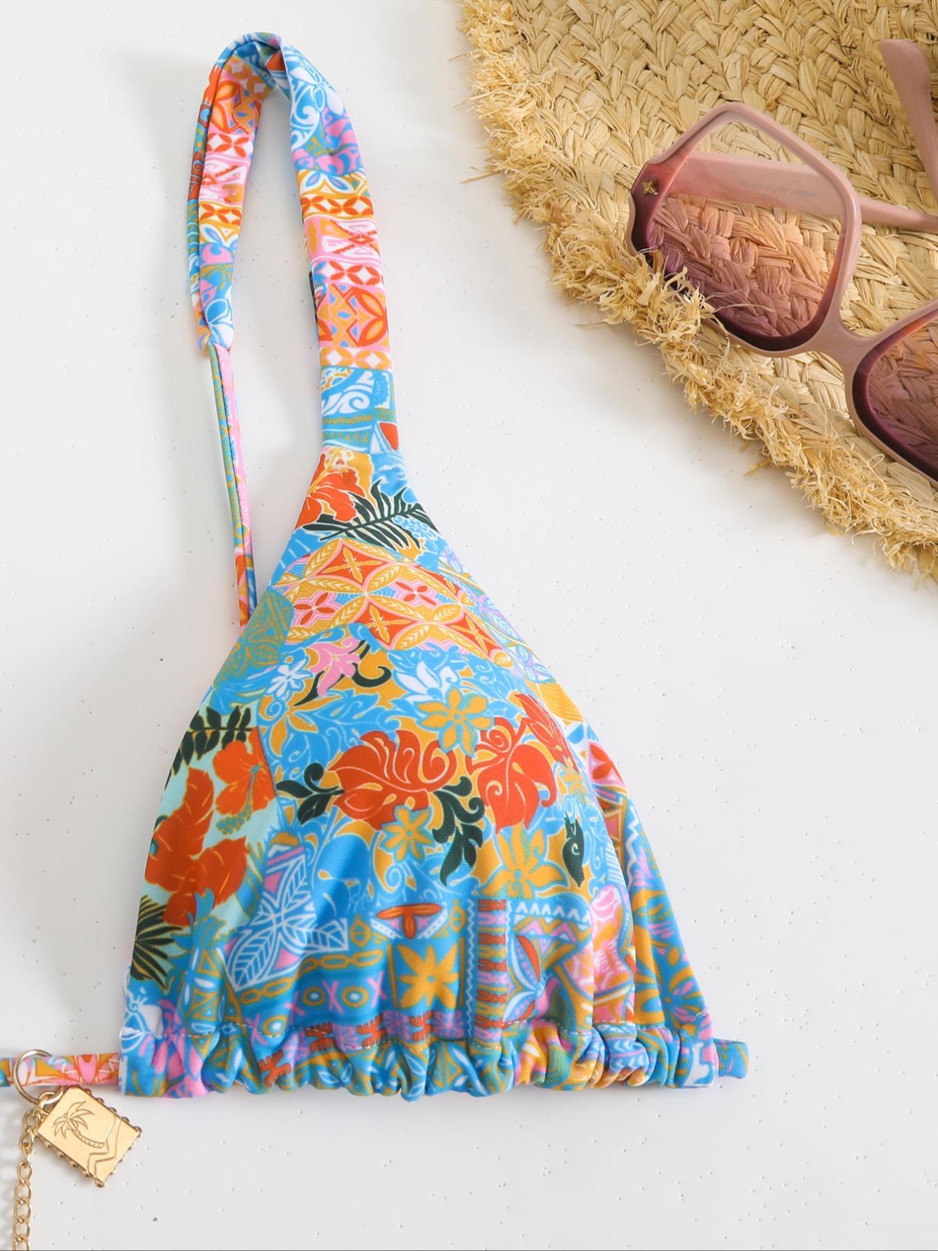 Two-piece Set Women's All Over Print Bikini Set, Casual Fashion Chic Swim Top & Swim Bottom Set for Beach Holiday Vacation, Ladies Swimwear for All Seasons, Flower Print Bikini, Bikinis Set, Floral Print Swimsuit, Swimsuit Set