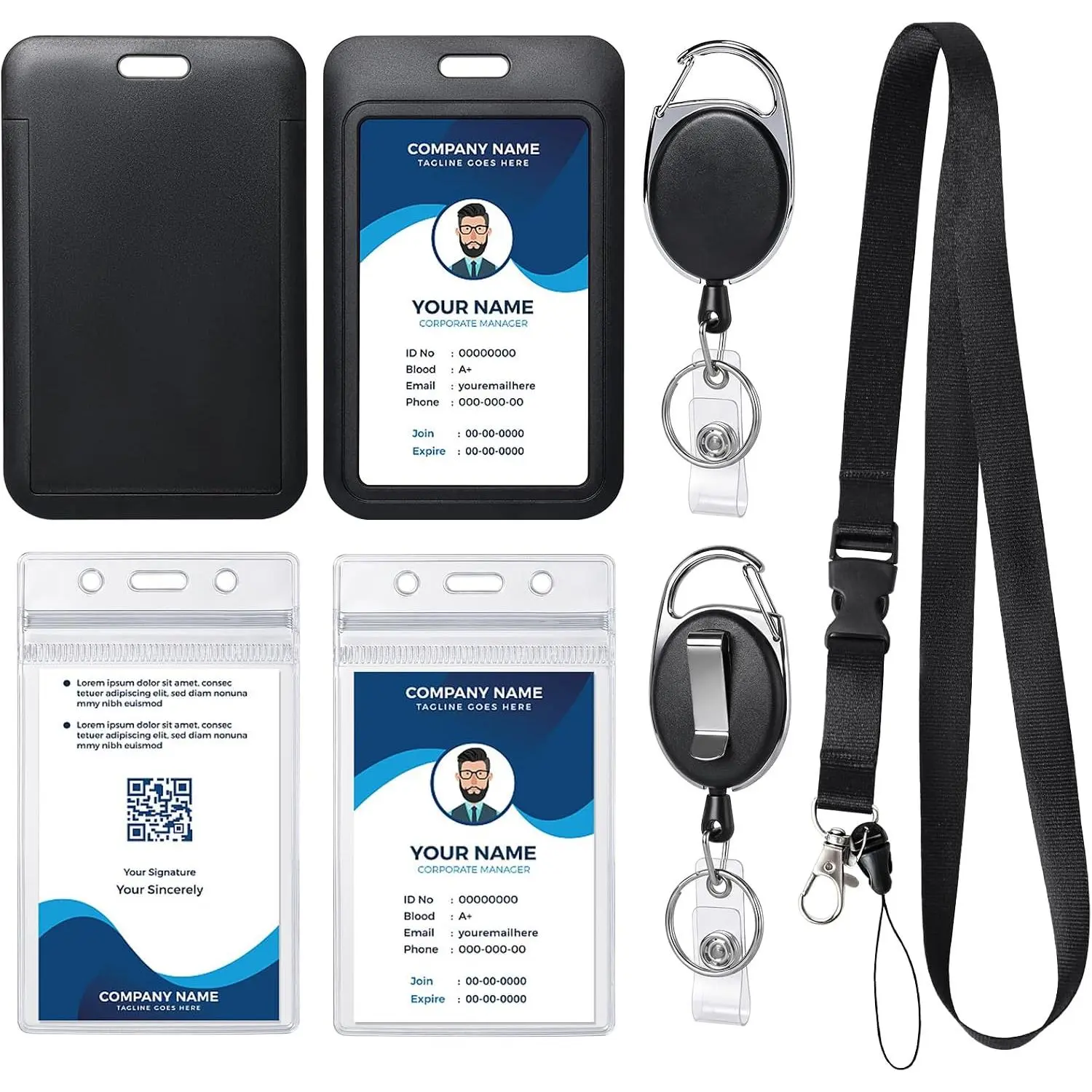 Retractable ID Badge Holder with Breakaway Lanyard, Heavy Duty Badge Reel with Carabiner Clip, Detachable , Sturdy ID Card Holder for Nurse Officer Teacher  Staff Women Men