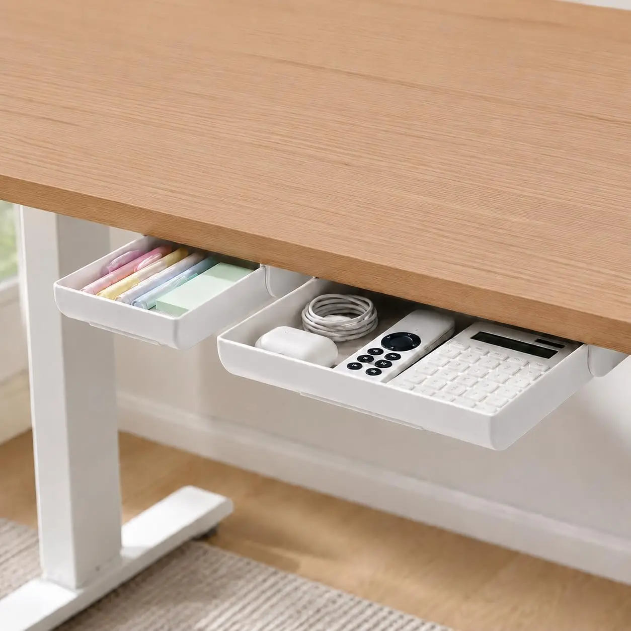 2 Pack Under Desk Storage Drawer Organizer,  Slide Out Drawer Attachment, with Self - Adhesive Feature for Desktop and Table Organization,  Under Desk