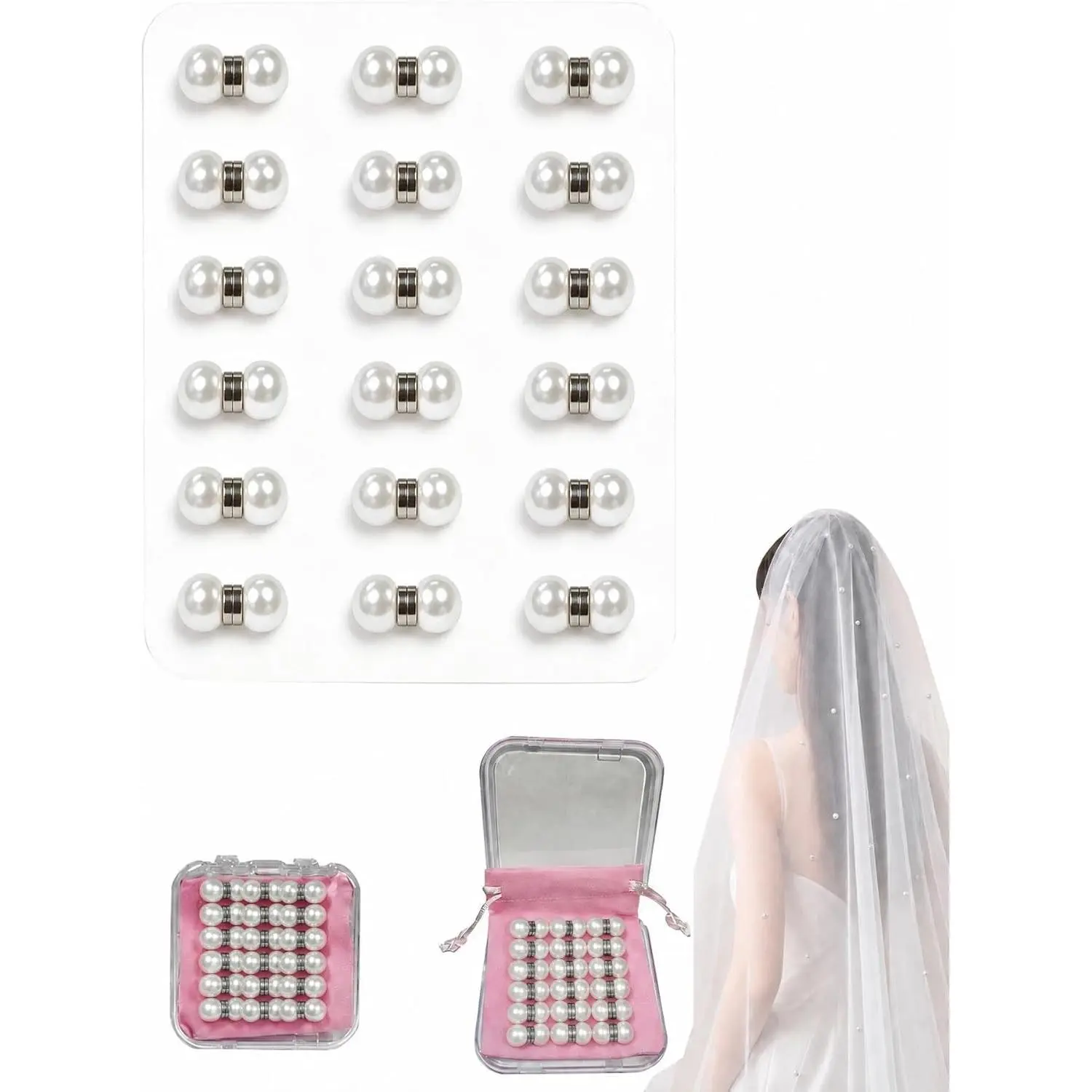 Veil Weights - 36 Pcs 10mm Magnetic Hold Pearl Accent Invisible Double-Sided Weights for Outdoor Bridal Weddings (Home Supplies Category)