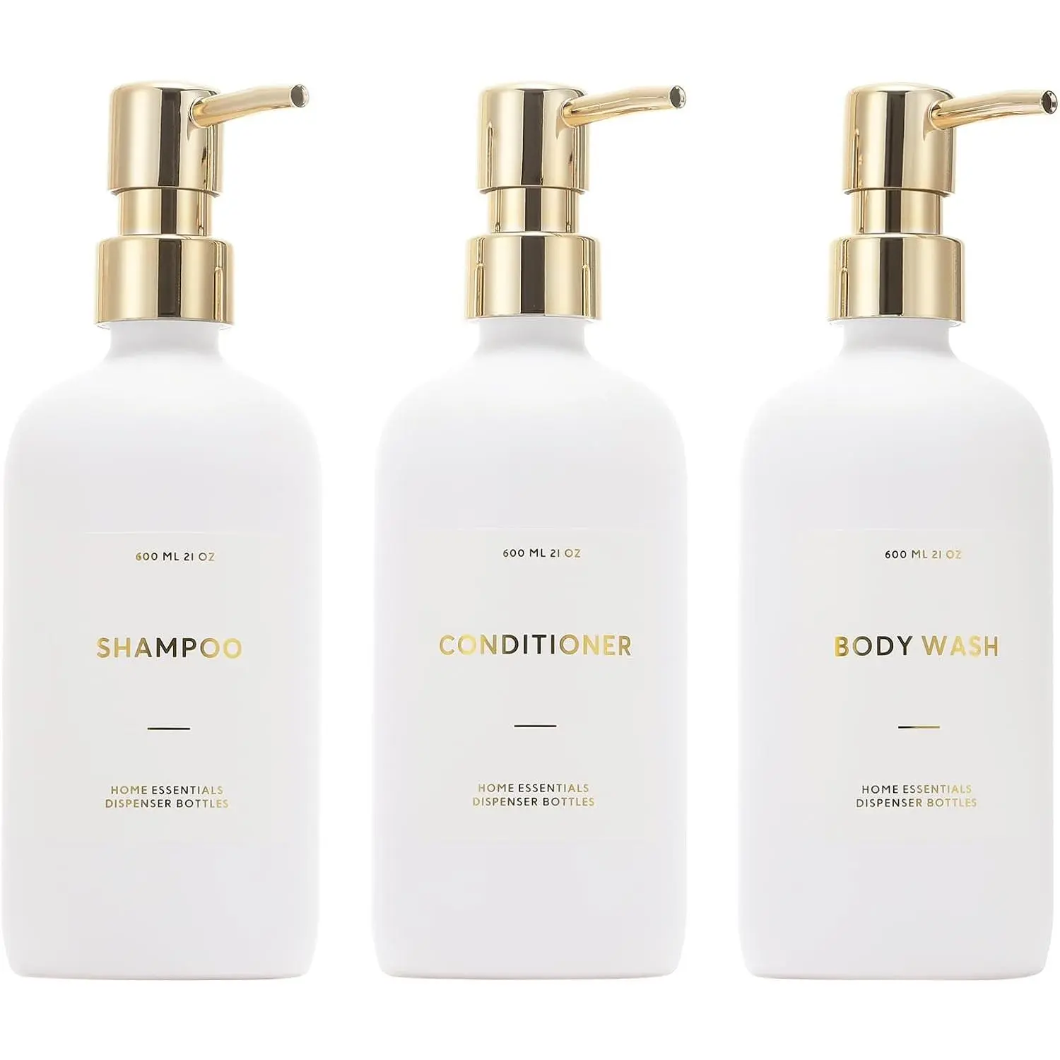 21oz 3-Pack Refillable Shampoo and Conditioner Dispenser Pump Bottles for Bathroom Shower, White & GoldGift
