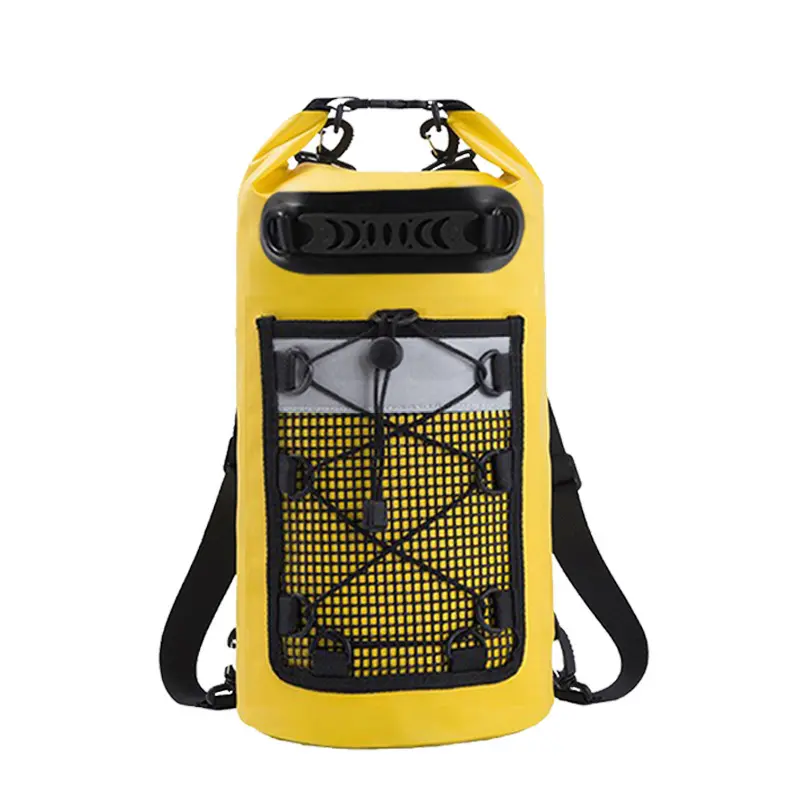Floating Waterproof Dry Backpack (30L) - Roll-Top Closure with Smooth Sealed Seam, Multi-Carry Ways, Top Handle, Bungee Cord Pocket, Extra Mesh Pocket - Hiking, Camping, Boating Gear (b49002), Smooth Sealed Roll-Top Seam, Fishing