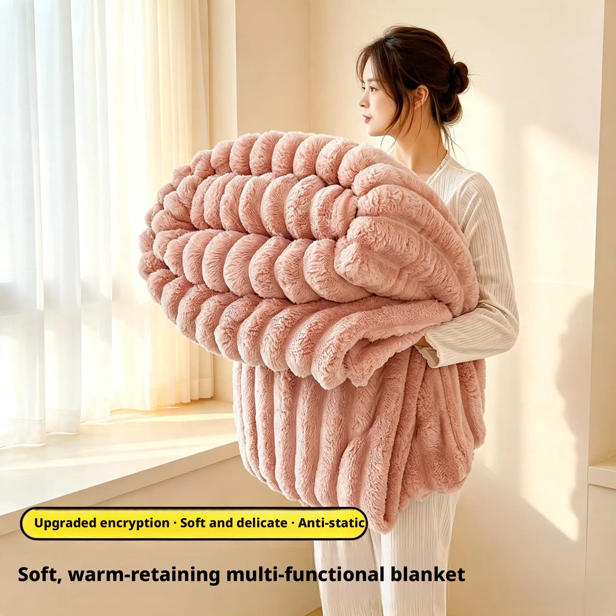 Solid color luxury rabbit fur plush blanket, thickened and warm milk fleece blanket, suitable for nap, air conditioning cover, and leisure sofa blanket