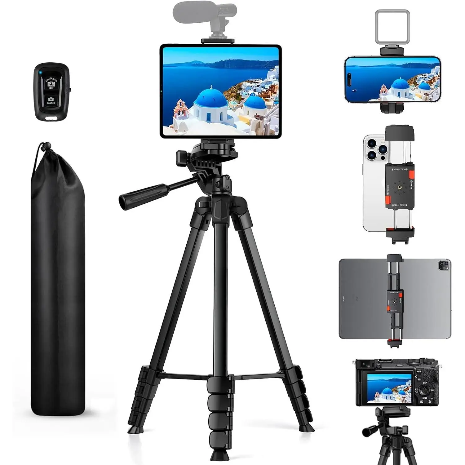 67" iPad Tripod Stand for Tablet Phone Camera with Remote Mount | 2-In-1 Holder Fits Ipad/ Up To 12.9", Extendable 17.7-67in,Remote 33ft, Video Recording/Vlogging,1/4" Screw