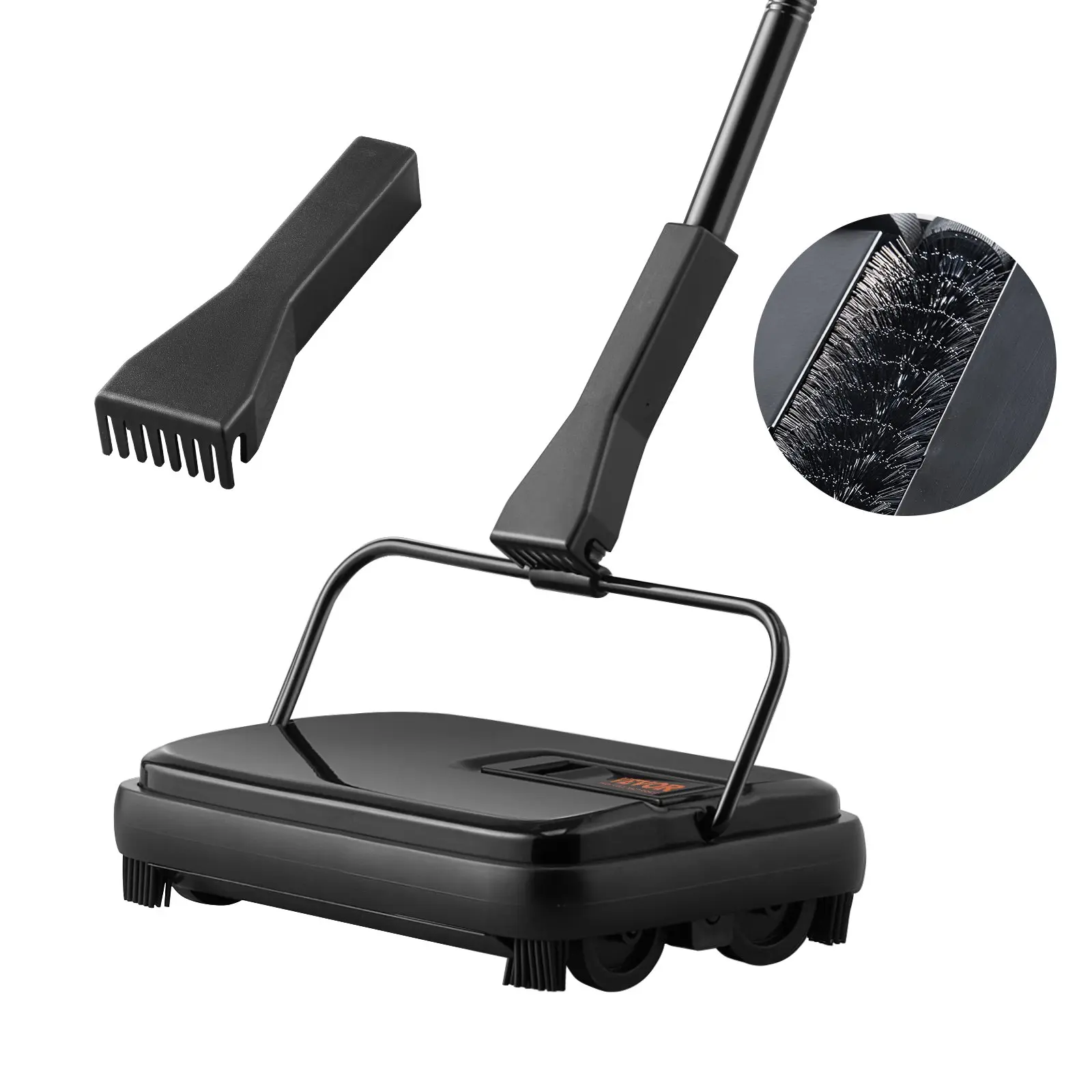 Carpet Sweeper, 7.87 in Sweeping Paths, Floor Sweeper Manual Non Electric, 300 ml Dustbin Capacity with Comb for Home Office Rugs Hardwood Surfaces Wood Floors Laminate, Cleans Dust Pet Hair