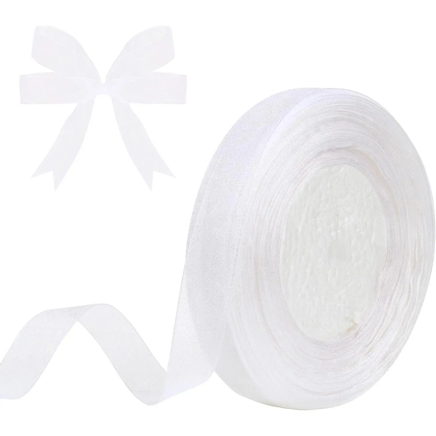 5/8 Inch x 50 Yards Sheer Organza Chiffon Ribbon for Gift Wedding Flower Bouquet Wrapping Decorations Crafts (White)