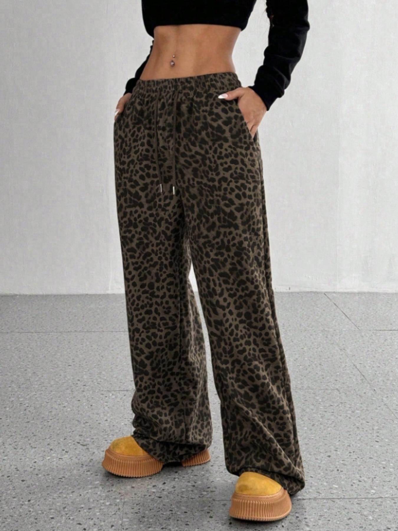 Women's High-End Slim-Fit Leopard Print Loose Straight Leg Pants, Stylish Casual Wear, Comfortable Fabric, Perfect for Daily, Boho Casual Trousers