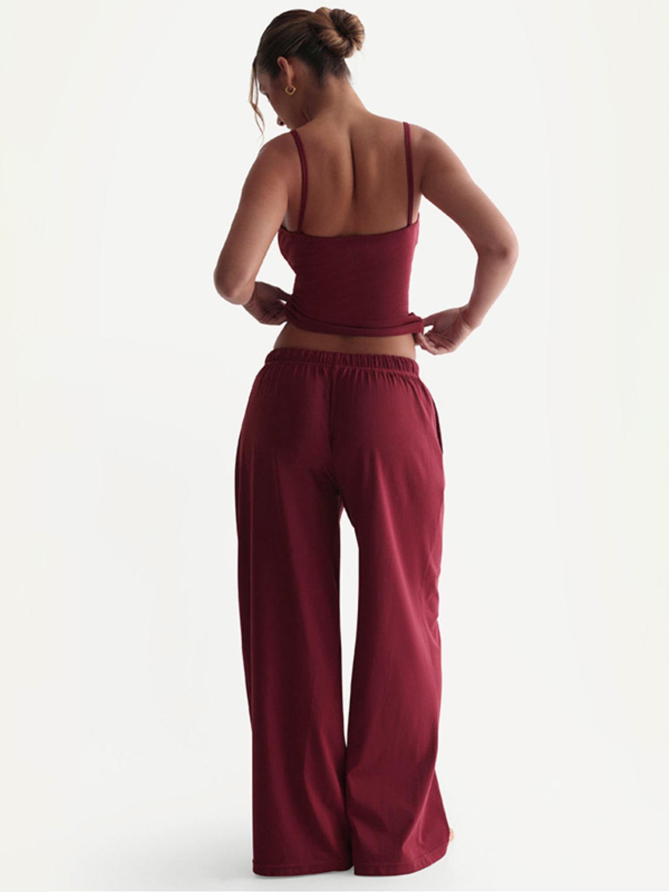 Two-Piece Set Women's Basic Solid Color Cami Top & Pants, Casual Chic Sleeveless Top & Pants for Daily Wear, Ladies Summer Clothes, Soft Elastic Breathable Set