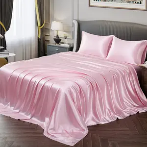 Solid Color Satin Bedding Set, Satin Bed Sheets, 3/4 Counts Luxury Includes 1 Flat Sheet, 1 Fitted Sheet, and 1/2 Pillowcase without Filler, Room Accessories Soft Mattress Protector, Twin, Full, Queen, King #TOP PICKS