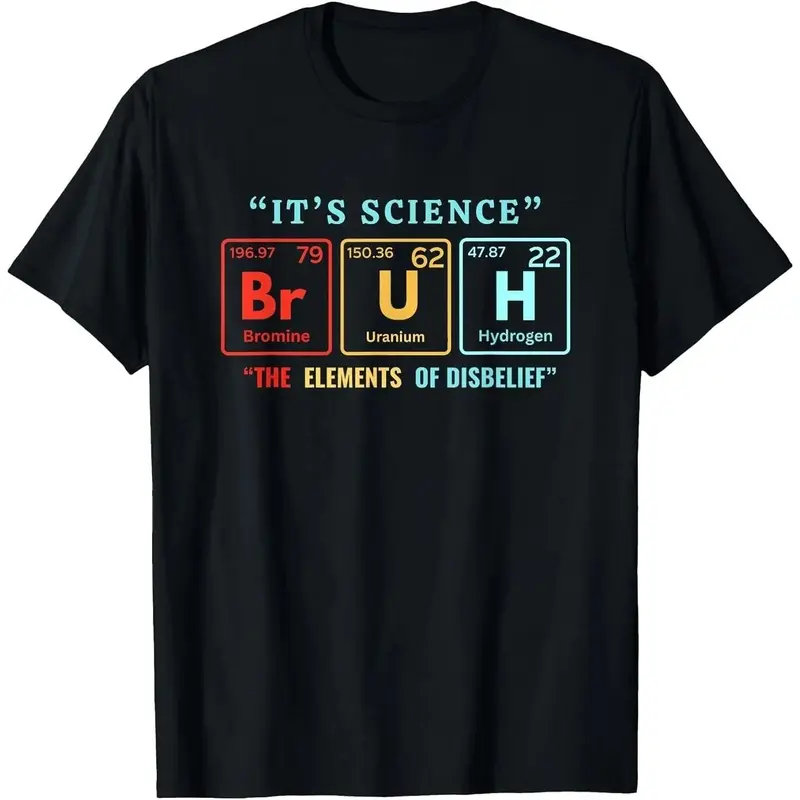 Men's Cotton Short-Sleeve Round Neck Tshirt - It's Science Bruh Periodic Table Of Elements Meme, Nerdy Bro Graphic, Classic Print, Soft Fabric, Black Top with Stitched Hem, Funny Gifts for Dad