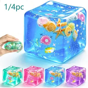 Ice Cube Squishy Stress Balls,Slow Rising Sensory Fidget Toy with Marine Shells Inside Square Soft Sensory Anxiety Relief Squeeze Cube for Adults Teens Kids