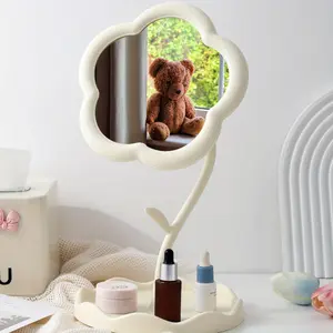 1pc Sunflower-Shaped Makeup Mirror with Dresser Mount, 360 Degree Rotatable, Polished Plastic Frame, No Electricity Needed, with Jewelry Storage Case, Perfect Christmas Gift